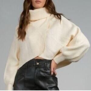 Elan Womens Crossover Off White/ Cream Colored Turtleneck Sweater - Size S - New
